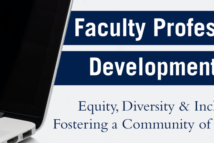 Banner for Faculty Professional Development Day with laptop