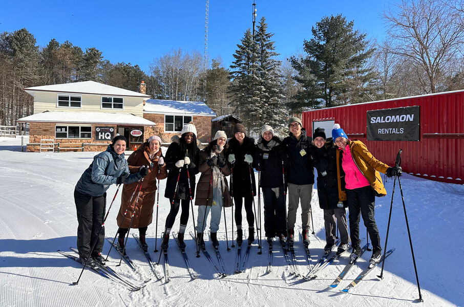 A group of residents posing with their cross-country skis